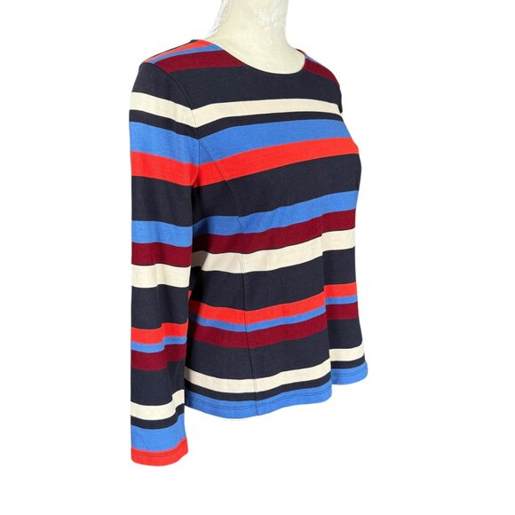 J. Crew multi color striped long sleeve stretchy pullover zip back top size M - Picture 2 of 9
